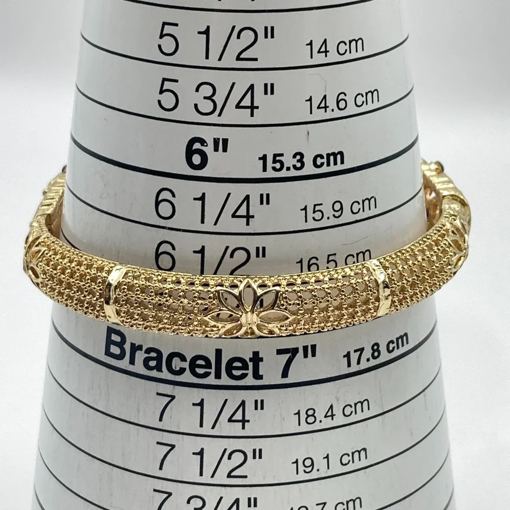 Strada Womens Watch Gold Tone Purple Floral Crystals Cuff 26mm New Battery 6.75